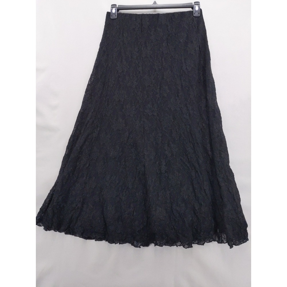 Cabi Lace Midi Skirt Womens Sz S Black Floral A-Line Lined Scalloped Hem - Picture 8 of 11